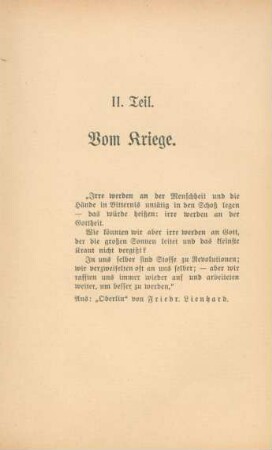 II. Teil. Vom Kriege.
