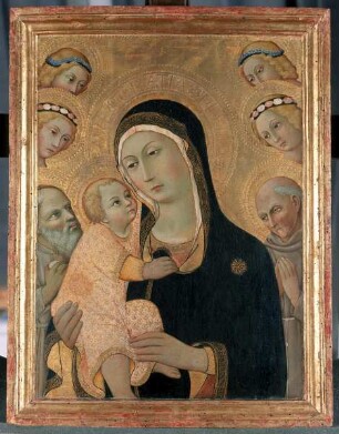 Maria in Halbfigur mit dem Kinde, verehrt von vier Engeln und den Heiligen Hieronymus und Bernhardin, Folio 00073