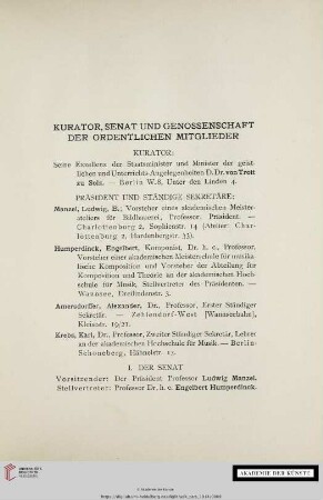 Kurator, Senat und Genossenschaft der ordentlichen Mitglieder