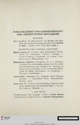 Kurator, Senat und Genossenschaft der ordentlichen Mitglieder