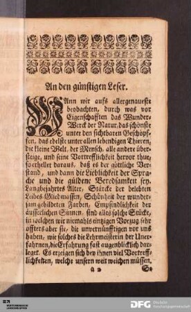 Vorrede. An den günstigen Leser.