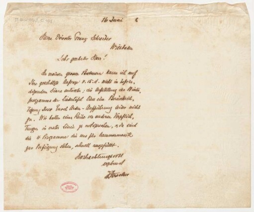 Brief an Franz Schreiber : 16.06.1908