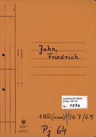Personenheft Friedrich Jahn (*06.02.1903), Kriminalsekretär