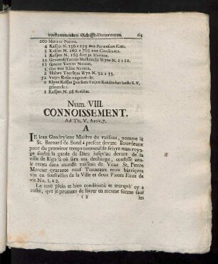 Num. VIII. Connoissement.