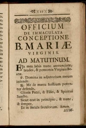 Officium de Immaculata Conceptione B. Mariæ Virginis.
