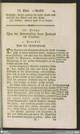 III. Titul.Von der Unterweisung derer Fouriers und Sergenten