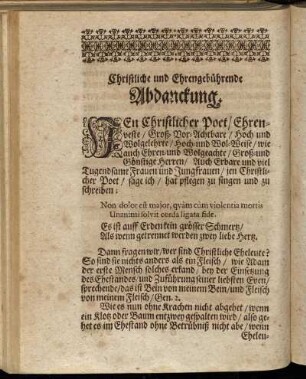 Christliche und Ehrengebührende Abdanckung.