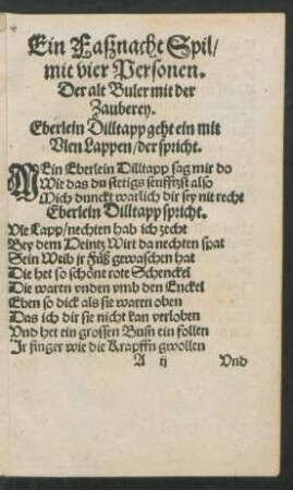 Ein Faßnacht Spil/ mit vier Personen. Der alt Buler mit der Zauberey.