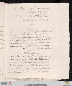 Disputation: Materia Concertationis Litterariæ ex Physica Particulari De duobus Elementis [übergeschrieben: phys Vulgaritur] .Aqua et aere. ubi simul de statica [?] Fluidorum. §.I. Aquæ natura