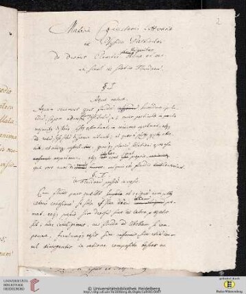 Disputation: Materia Concertationis Litterariæ ex Physica Particulari De duobus Elementis [übergeschrieben: phys Vulgaritur] .Aqua et aere. ubi simul de statica [?] Fluidorum. §.I. Aquæ natura