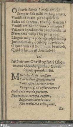 21. In Obitum Christophori Ubermanni Aldenbergensis, Condiscipuli quondam sui