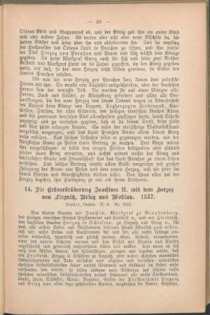 14. Die Erbverbrüderung Joachims II. mit dem Herzog von Liegnitz, Brieg und Wohlau. 1537.
