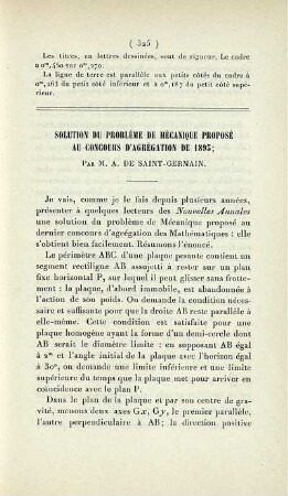 Solution du problème de mécanique proposé au concours d'agrégation de 1893.