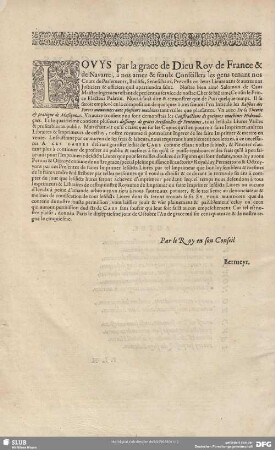 LOUIS par la grace de Dieu Roy de France & de Navarre ...