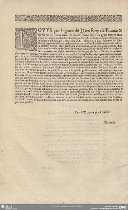 LOUIS par la grace de Dieu Roy de France & de Navarre ...