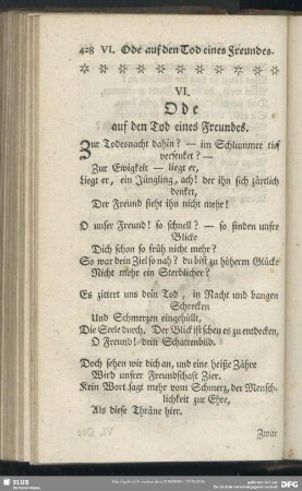 VI. Ode auf den Tod eines Freundes