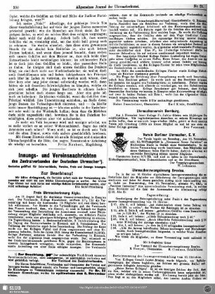 Innungs- und Vereinsnachrichten des Zentralverbandes der Deutschen Uhrmacher