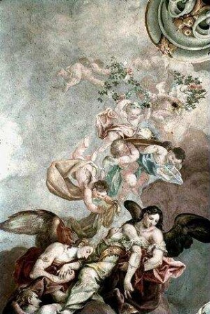 Der Leichnam der heiligen Katherina wird von Engeln zum Berg Sinai getragen