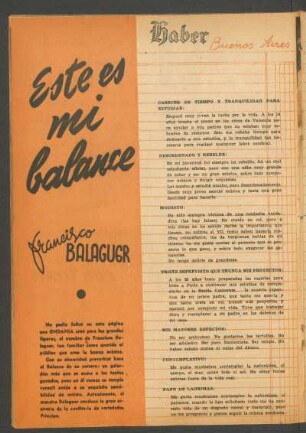 Este es mi balance - Francisco Balaguer : Debe [y] haber, Buenos Aires, Septiembre de 1945