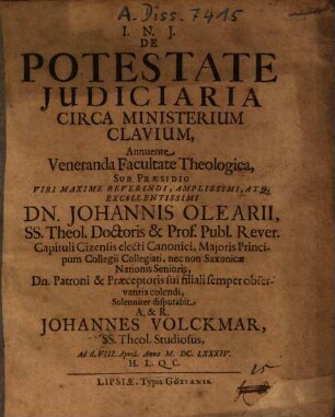 De Potestate Iudiciaria Circa Ministerium Clavium