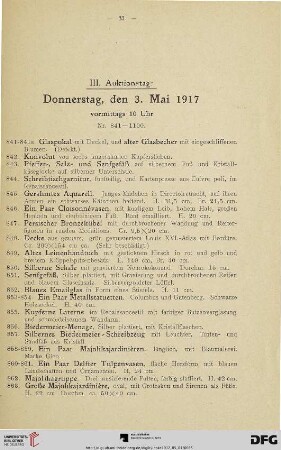 II. Auktionstag: Donnerstag, den 3. Mai 1917 (Nr. 841-1100)