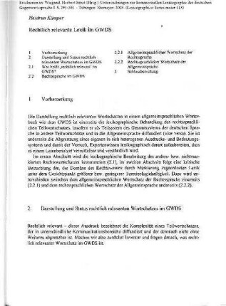 Rechtlich relevante Lexik im GWDS