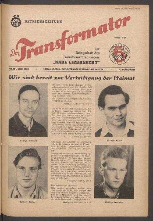 TRO-Betriebszeitung 'Der Transformator'; Nr. 13/1952 (Juli 1952)