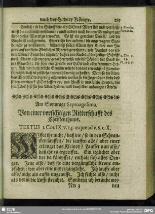 Am Sonntage Septuagesima. Von einer vorsichtigen Ritterschafft des Christenthums. Textus 1. Cor. IX. v. 24. usque ad v. 6. c. X