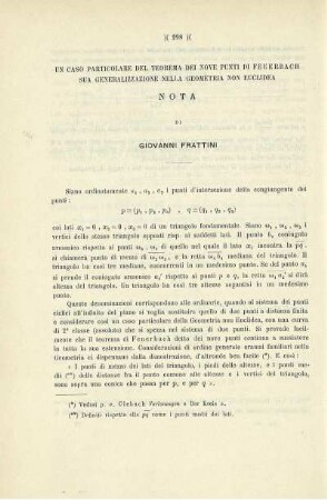 Un caso particolare del teorema dei nove punti di Feuerbach sua generalizzazione nella geometria non euclidea.