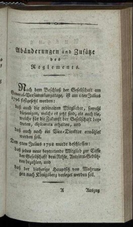 Abänderungen und Zusätze des Reglements.