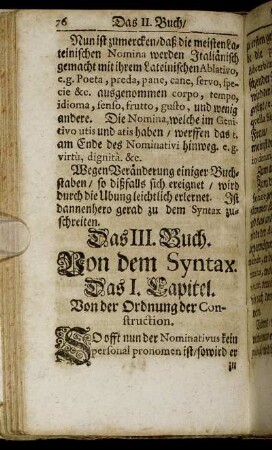 Das I. Capitel. Von der Ordnung der Construction