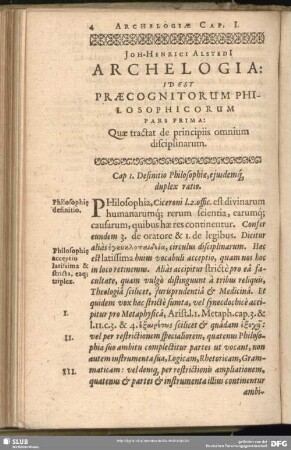 Joh-Henrici Alstedi Archelogia: Id Est Praecognitorum Philosophicorum Pars Prima Quae tractat de principiis omnium disciplinarum