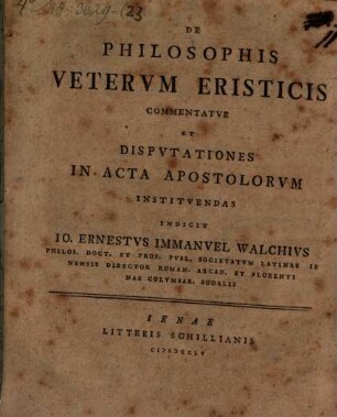 De Philosophis Vetervm Eristicis