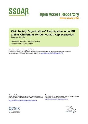 Civil Society Organizations' Participation in the EU and Its Challenges for Democratic Representation