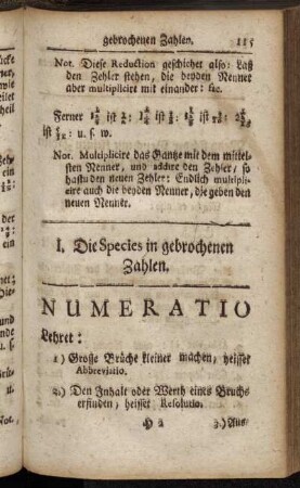 I. Die Species in gebrochenen Zahlen.