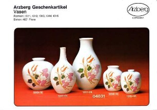 Produktblatt "Arzberg Geschenkartikel / Vasen / Formen: 1311, 1312, 1313, 1314, 1315" mit Dekor "Flora"