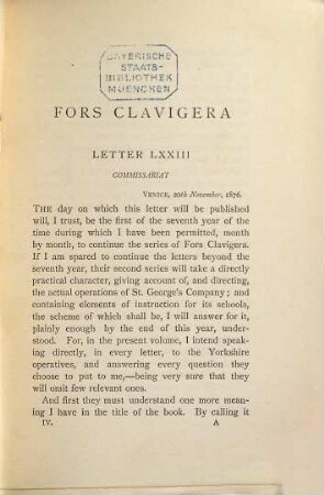 Fors clavigera : Letters to the workmen and labourers of Great Britain, IV