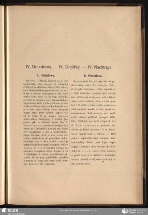 IV. Dopołńeńa. - IV. Doplňky. - IV. Nachträge