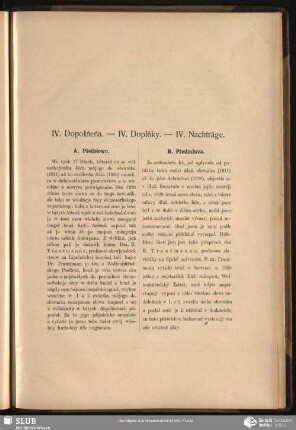 IV. Dopołńeńa. - IV. Doplňky. - IV. Nachträge
