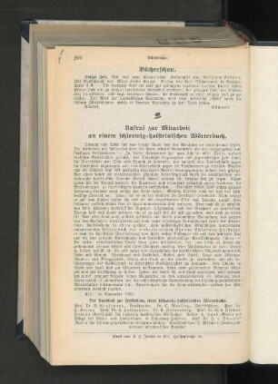 Aufruf zur Mitarbeit an einem schleswig=holsteinischen Wörterbuch.