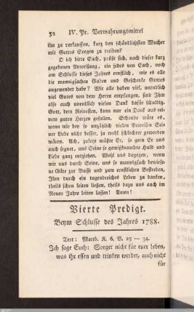 IV. Predigt: Verwahrungsmittel gegen ängstliche Sorgen.