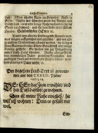 [ ... ] Leich-Text ist genommen aus dem CXXXII. Psalm/ vers: 13.14.