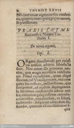 Praxis Chymistici artifidij Naturae Tractatus I. De vitreis organis.