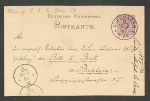 Postkarte an Musikverlag Ed. Bote und G. Bock : 13.02.1887