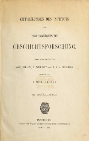 Mitteilungen des Instituts für Österreichische Geschichtsforschung. Ergänzungsband. 3, 3. 1890/94