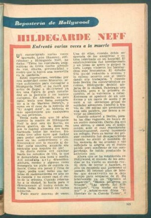 Hildegarde Neff - enfrentó varias veces a la muerte : Repostería de Hollywood