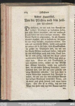 Achtes Hauptstück. Von den Pflichten nach dem heiligen Abendmal.