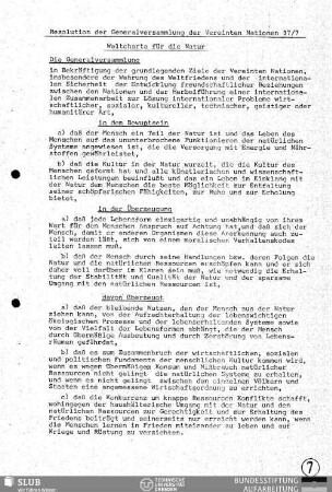 Resolution der Generalversammlung der Vereinten Nationen 37/7 : Weltcharta für die Natur