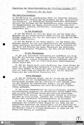 Resolution der Generalversammlung der Vereinten Nationen 37/7 : Weltcharta für die Natur