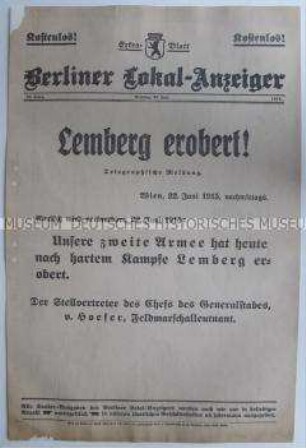 Extra-Blatt des "Berliner Lokal-Anzeiger" zur Eroberung von Lemberg